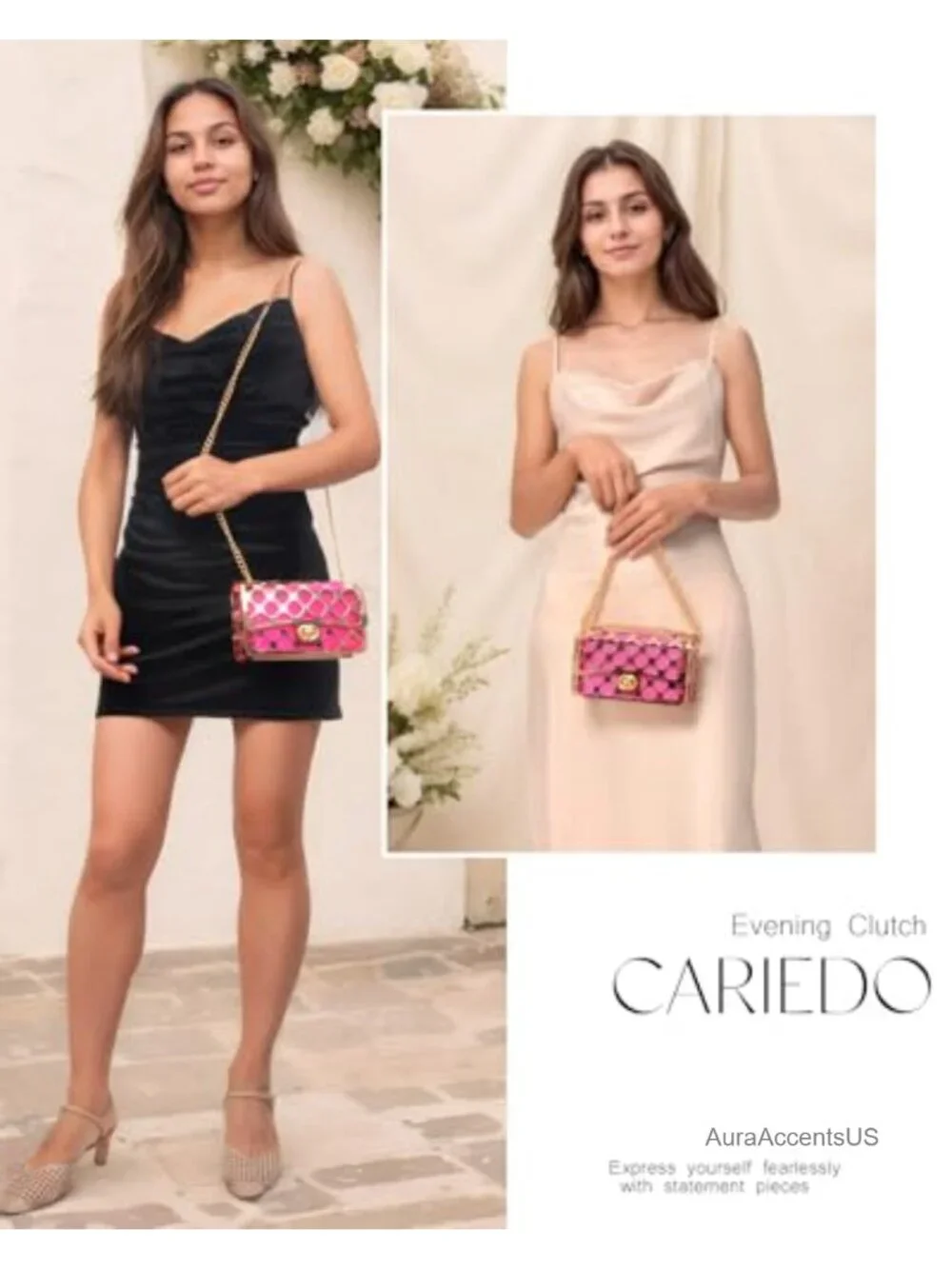 Exquisite Velvet Metal Hollow Out Evening Clutch Purse with Chain